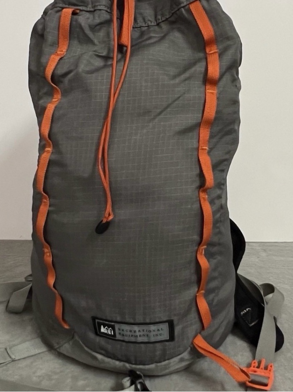 REI Gray with Orange Trim Drawstring Backpack